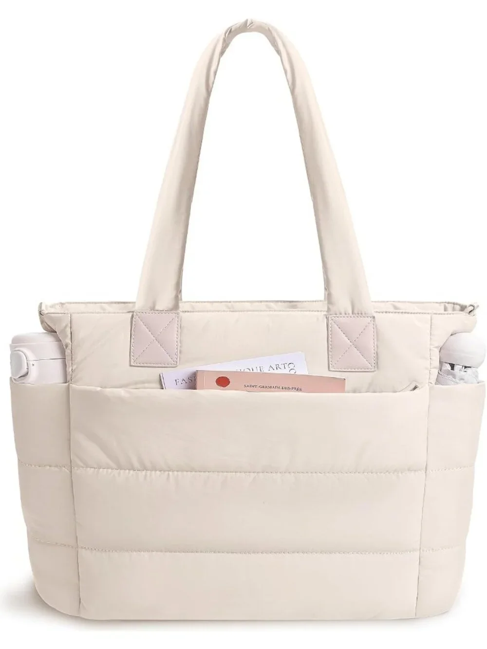 👜Women's Camel Quilted Puffer Tote Bag Lightweight Work For Travel Handbags